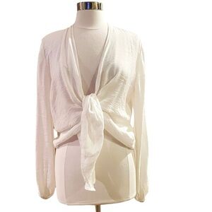 Cotton Candy | Tie Front Long Sleeve Top waterfall coverup Cream Women’s Large